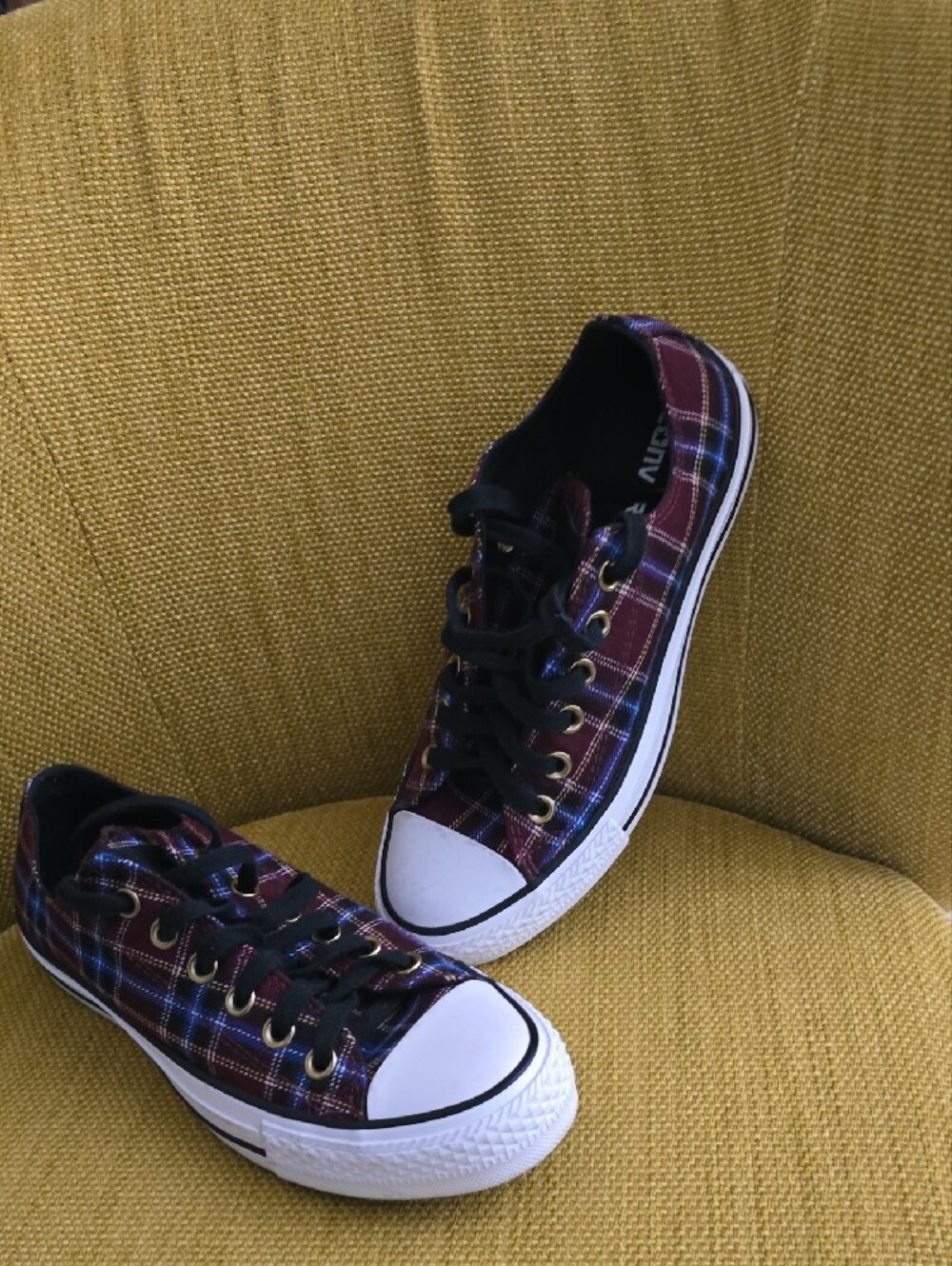 Converse Plaid Low Top Sneakers in Burgundy, Blue, Black - Picture 6 of 8